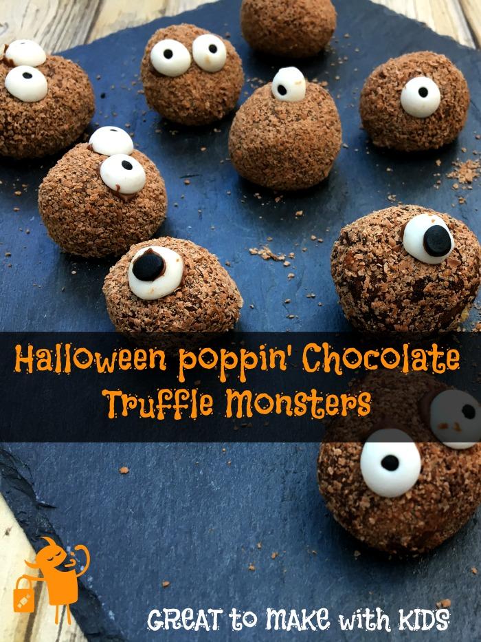 halloween chocolate monster truffles with popping candy