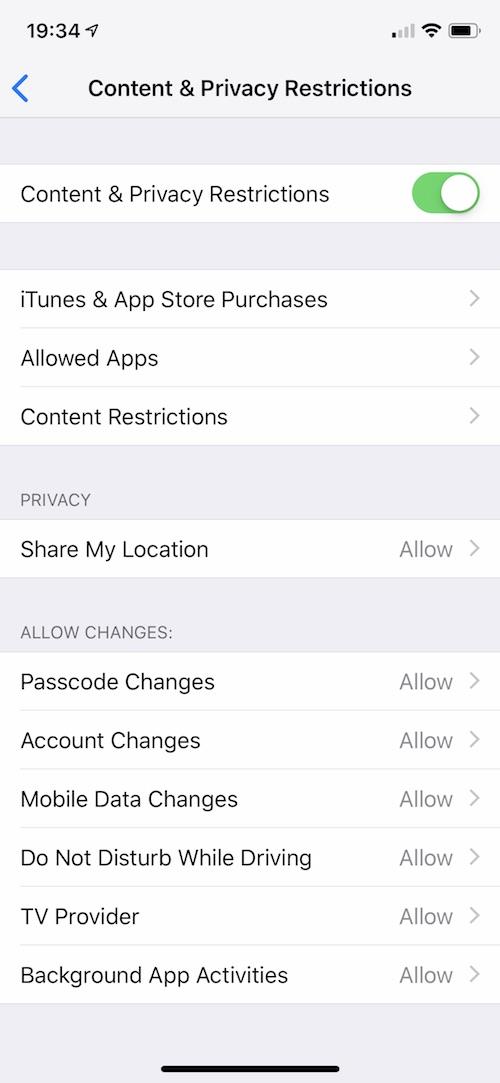 how to set up parental controls on iOS12