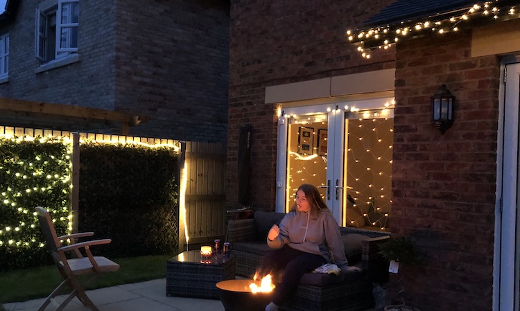 new build garden at night