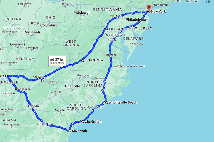 US South Road Trip itinerary